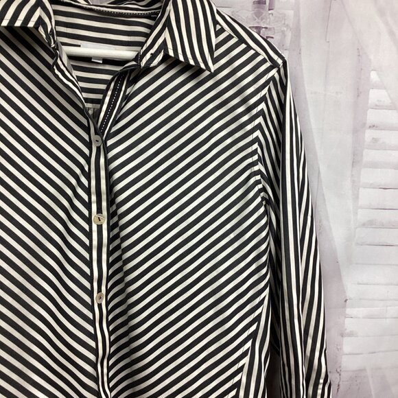 Foxcroft Striped Button Down 3/4 Sleeve Shirt Fitted 10 - Picture 3 of 9